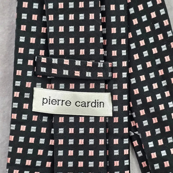 Pierre Cardin Black Pink Square Geometric Executive Silk Neck Tie Men's - Picture 4 of 6